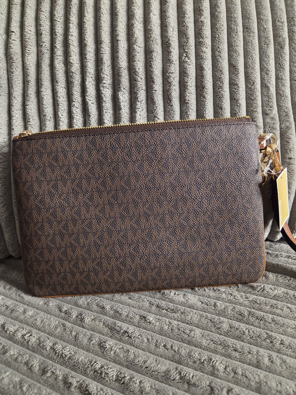 Michael Kors Brown Logo Wristlet with Tan Trim - Picture 5 of 7